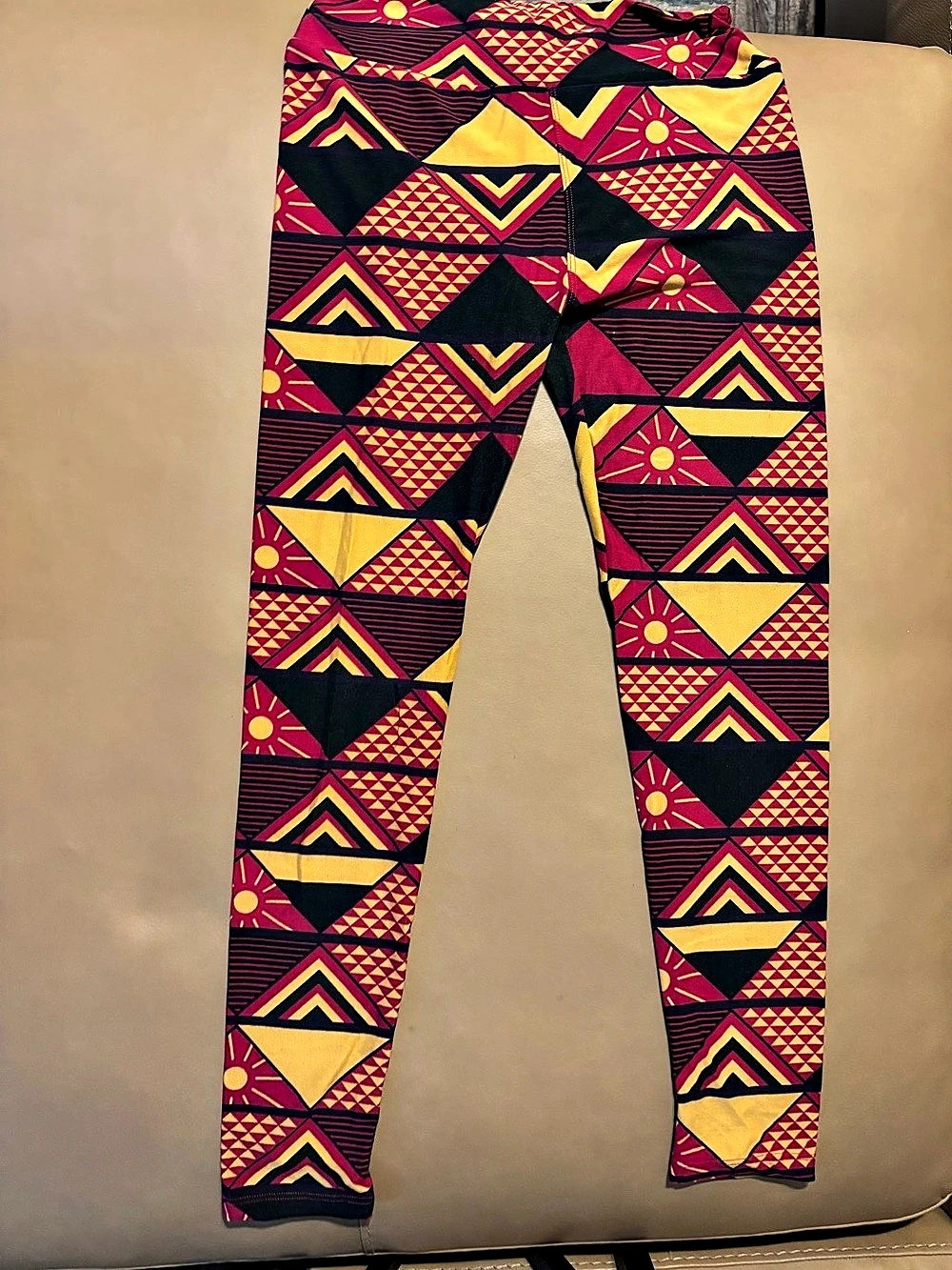 LuLaRoe Geometric Print Leggings in Red & Yellow